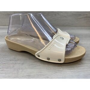Crocs Women's Sandals 8 White Patent Wedge Slide Studded Casual Slip On